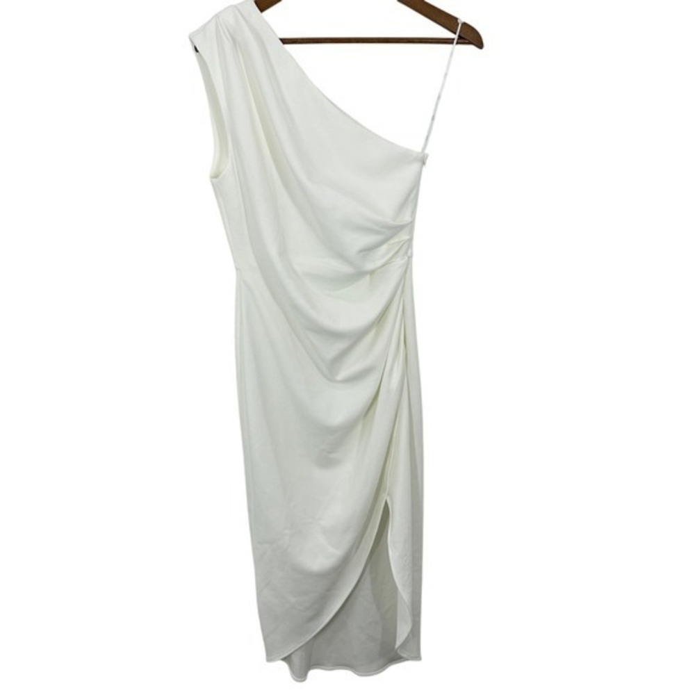 Elliatt White One Shoulder Midi Dress‎ Ruched Cocktail Party Dress Size S Bridal